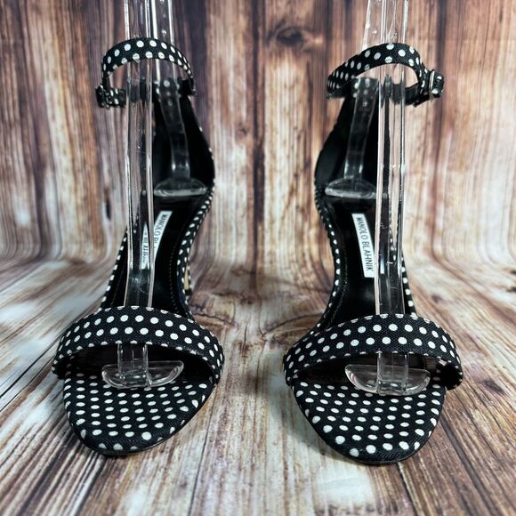 Manolo Blahnik CHAOS Sz EU 40 US 10 Black White Polka Dot High Heel Sandal Shoes - Picture 2 of 11